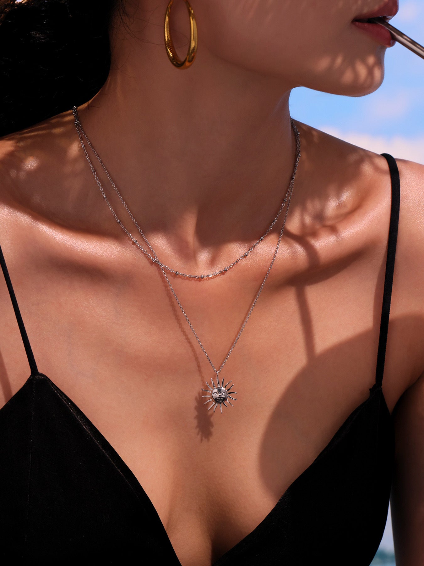 Bohemian Solar Goddess Charm Necklace - Water-Resistant Tarnish-Proof Daily Wear Collarbone Chain Jewelry