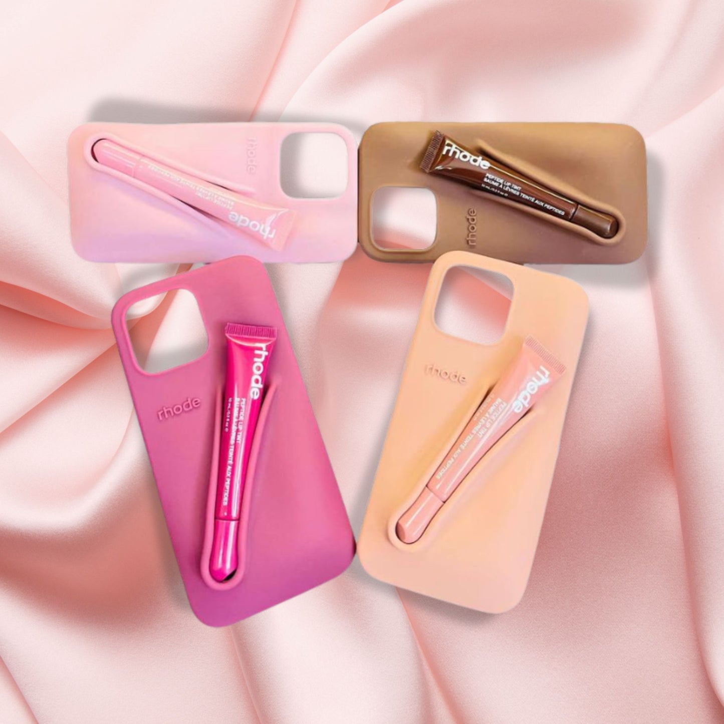 Hailey Rhode Inspired Lip Gloss Silicone Phone Case for iPhone Rhode Lip Case + Lip Color Peptide - Lipstick & Lip Gloss Phone Case Set