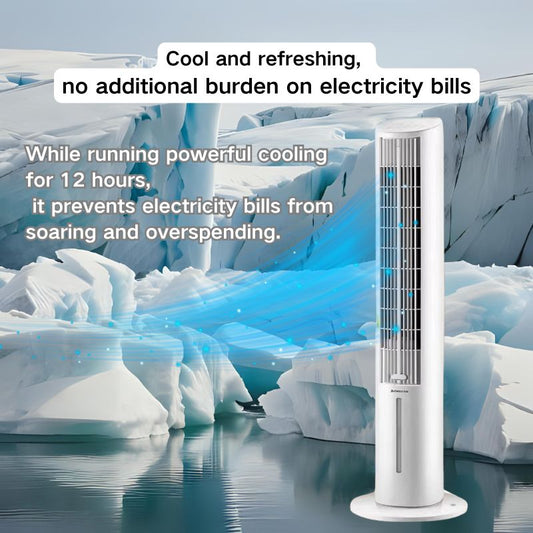 IceTower Bladeless Fan - Portable Electric Air Cooling Device for Home Office, Quiet Operation, Energy Efficient, 3 Speeds Adjustable, USB Rechargeable