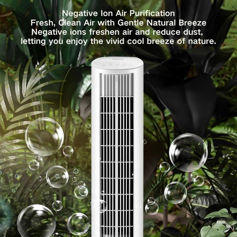 IceTower Bladeless Fan - Portable Electric Air Cooling Device for Home Office, Quiet Operation, Energy Efficient, 3 Speeds Adjustable, USB Rechargeable