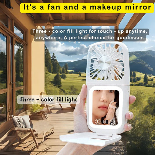 Multi - Functional Portable Fan with 3 - Speed Adjustment: Handheld, Desktop, Neck - Hanging & Makeup Mirror