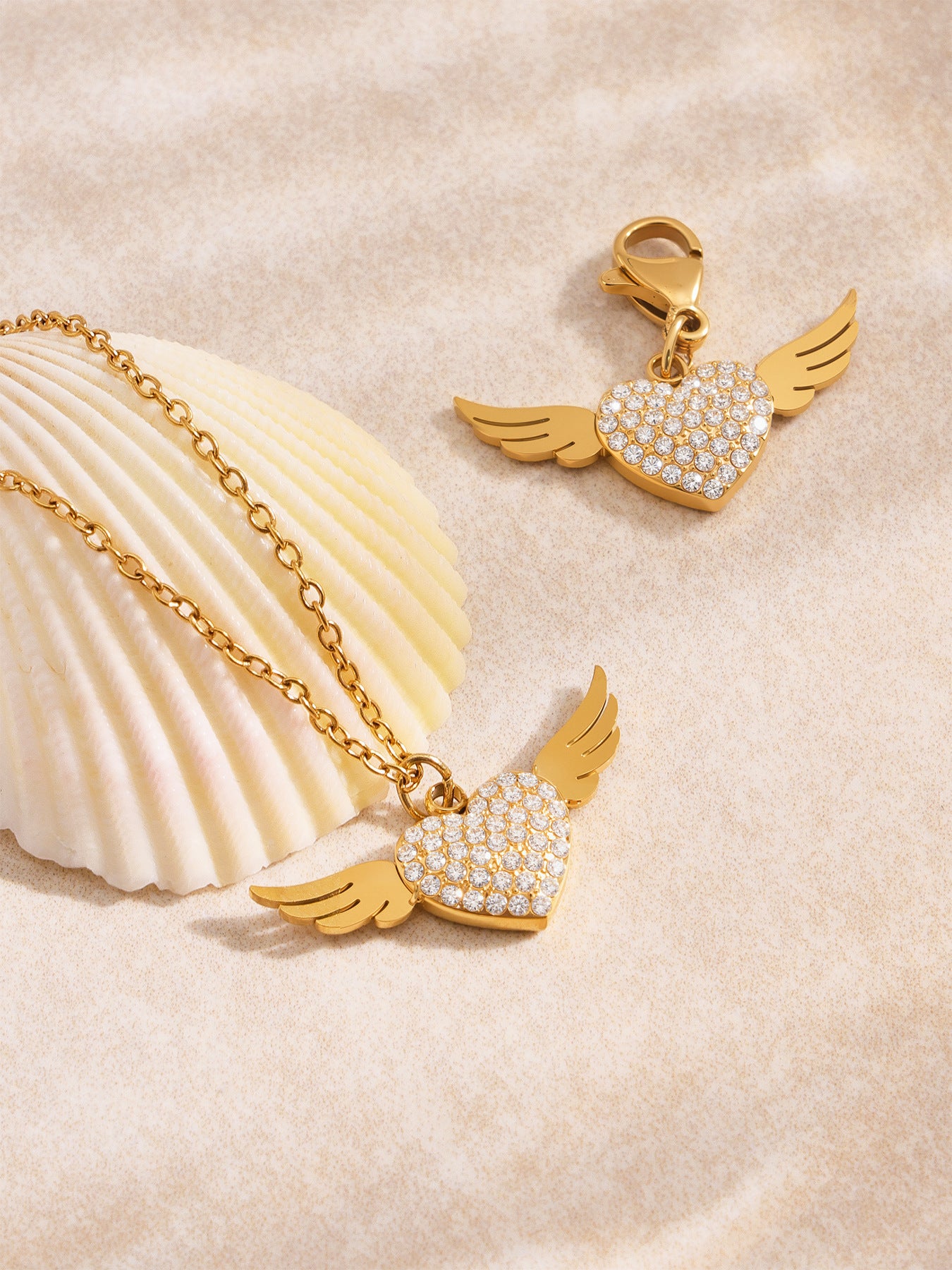 Gold Plated Winged Heart Choker | CZ Layered Necklace | 2025 Fashion Jewelry | 18K Gold Plated Stainless Steel CZ Heart Collarbone Necklace