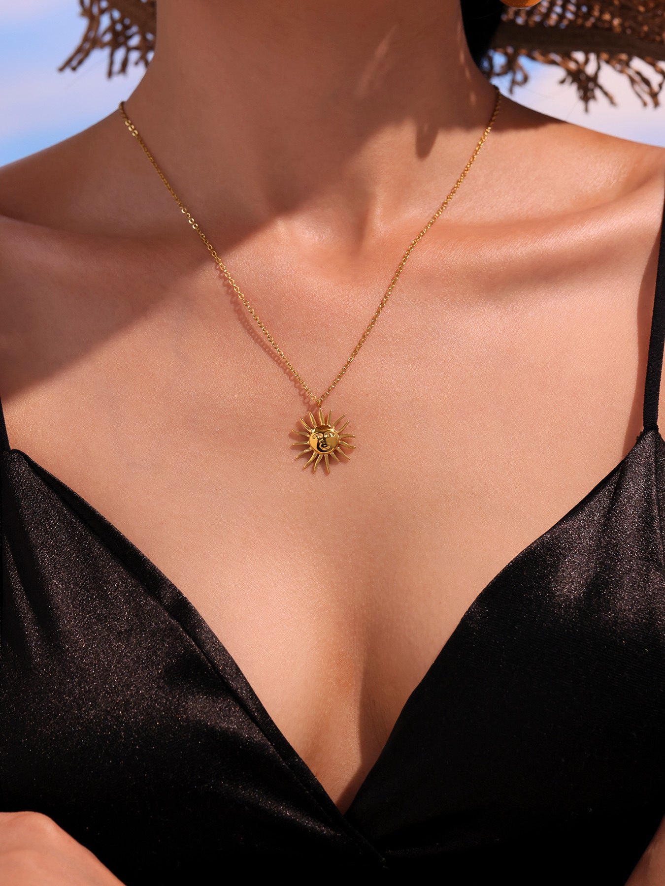 Bohemian Solar Goddess Charm Necklace - Water-Resistant Tarnish-Proof Daily Wear Collarbone Chain Jewelry
