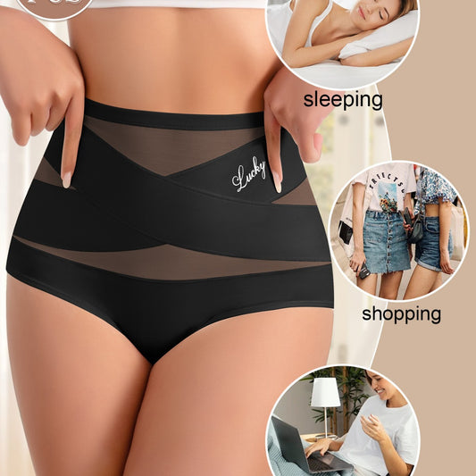 4-Pack High-Waist Shaping Underwear for Women - Seamless Silk Mesh Control Panties, Tummy Slimming & Butt Lifting, Breathable for Daily Wear