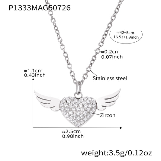 Gold Plated Winged Heart Choker | CZ Layered Necklace | 2025 Fashion Jewelry | 18K Gold Plated Stainless Steel CZ Heart Collarbone Necklace