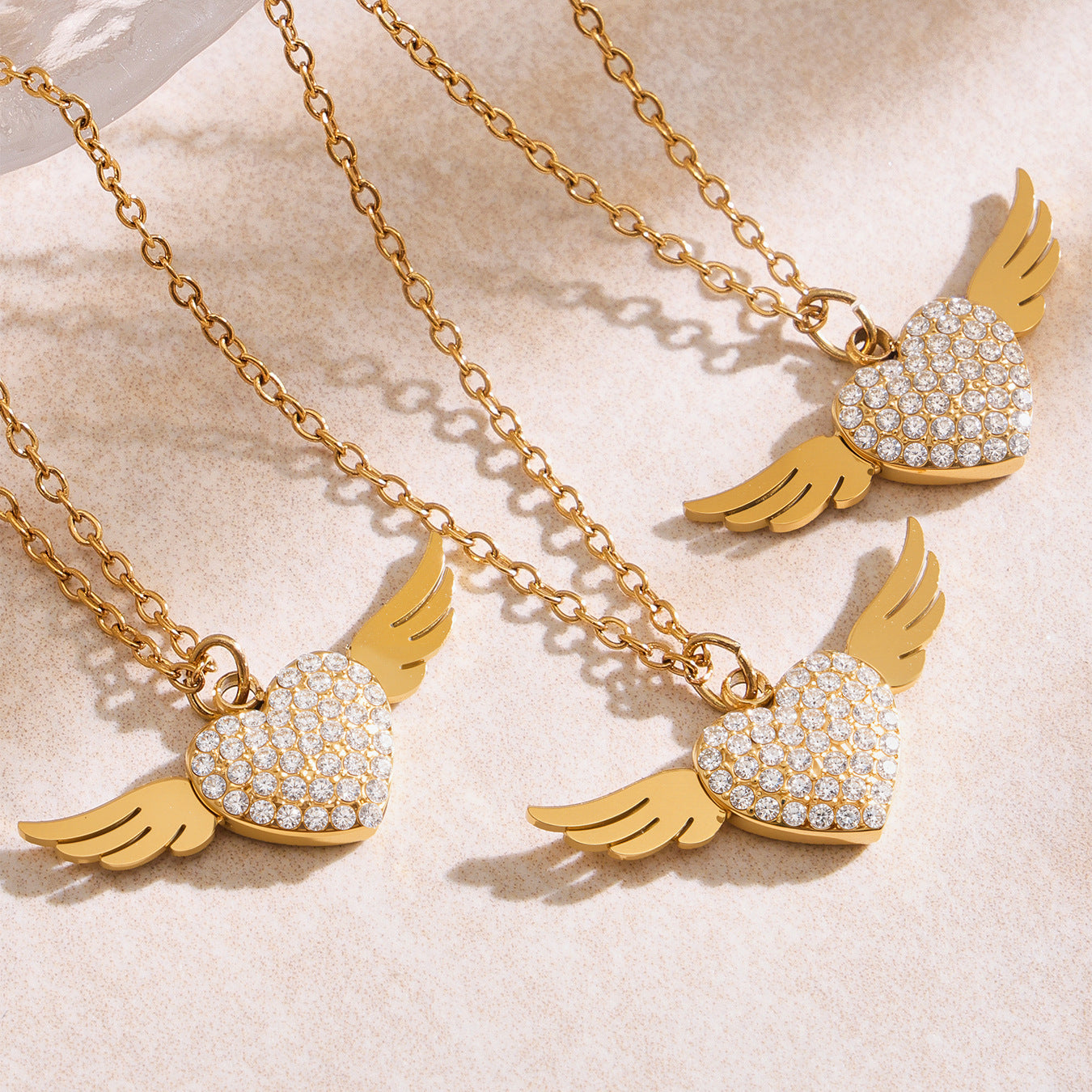Gold Plated Winged Heart Choker | CZ Layered Necklace | 2025 Fashion Jewelry | 18K Gold Plated Stainless Steel CZ Heart Collarbone Necklace