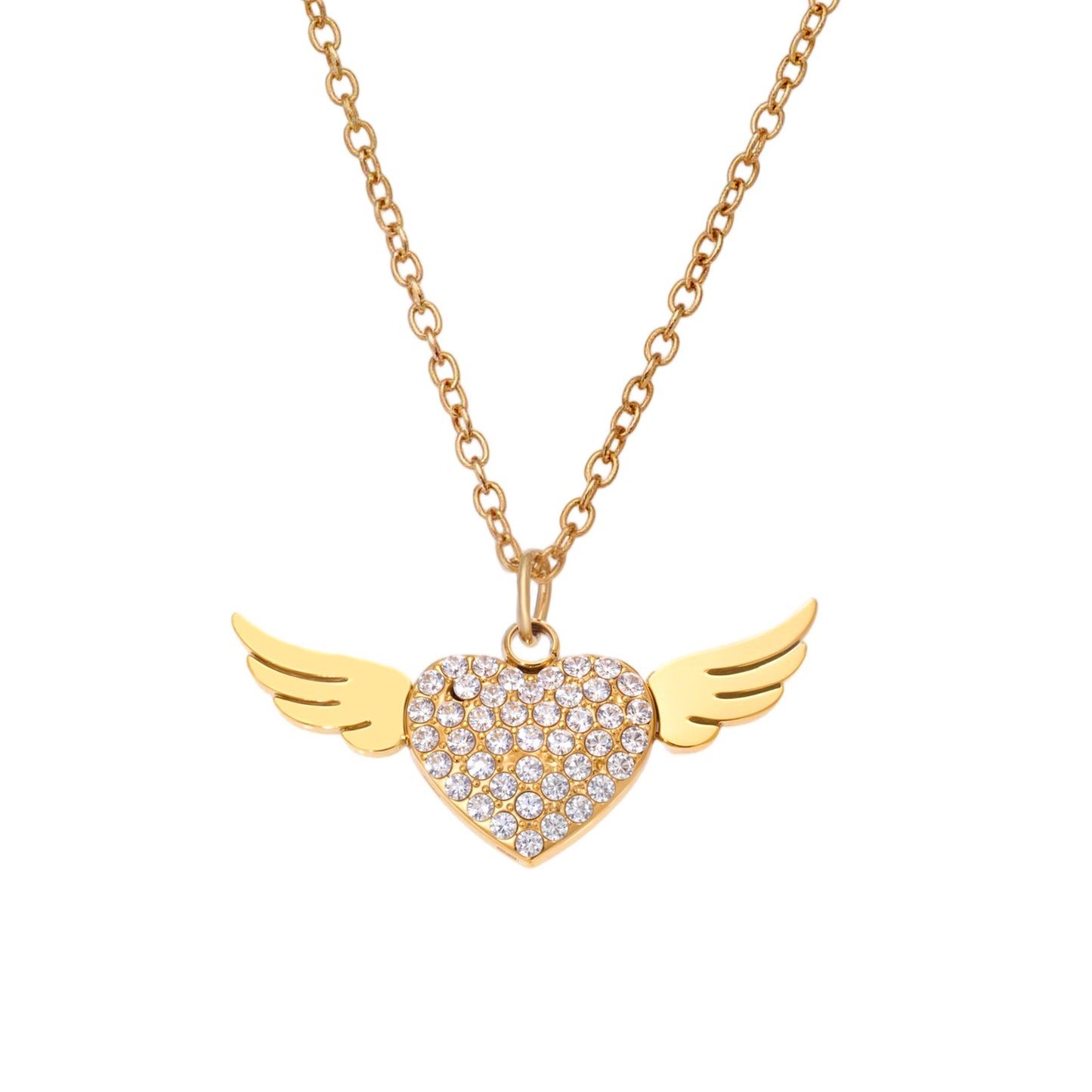 Gold Plated Winged Heart Choker | CZ Layered Necklace | 2025 Fashion Jewelry | 18K Gold Plated Stainless Steel CZ Heart Collarbone Necklace