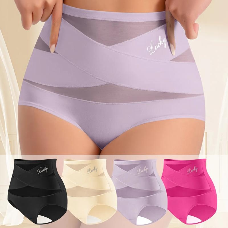 4-Pack High-Waist Shaping Underwear for Women - Seamless Silk Mesh Control Panties, Tummy Slimming & Butt Lifting, Breathable for Daily Wear